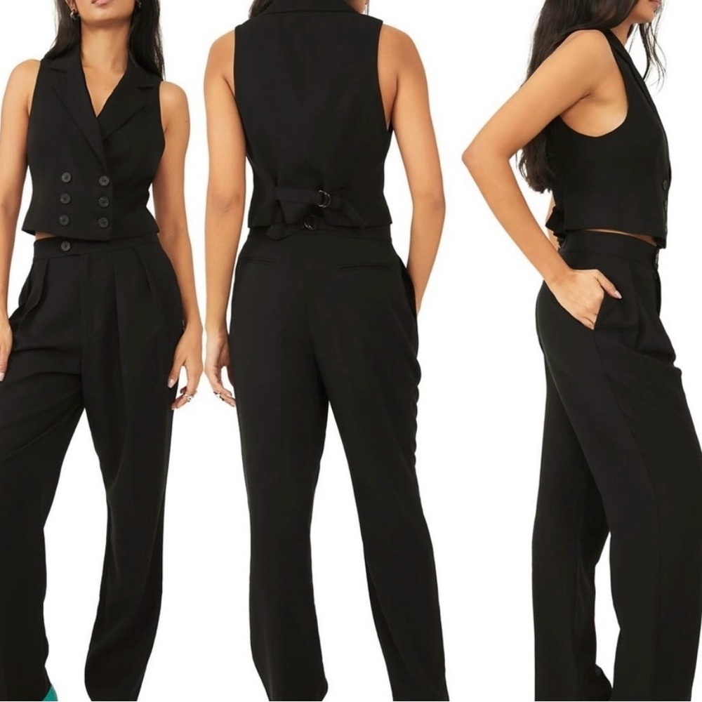 Free People NYE!✨NEW Tux Vest Suit Set Black 2-Pc Mid Rise Pleated Trouser Pants